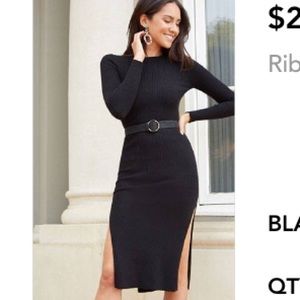 Forever 21 belted slit ribbed black sweater dress